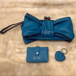 Jessica Simpson Faux Leather Teal Bow Clutch